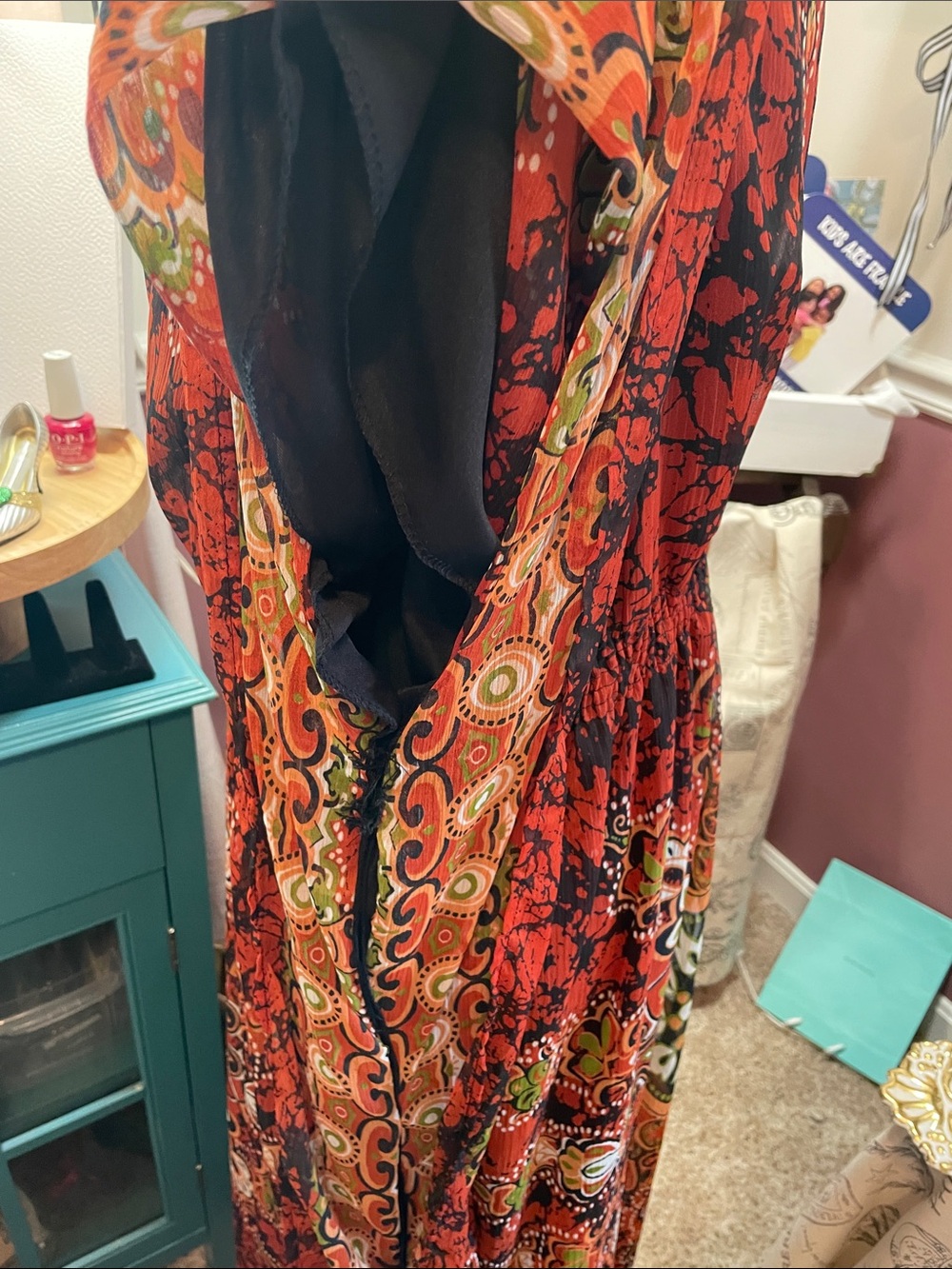 Bohemian V-Neck Floral Maxi Kaftan in Rust Red MPH Collection - Picture 6 of 13